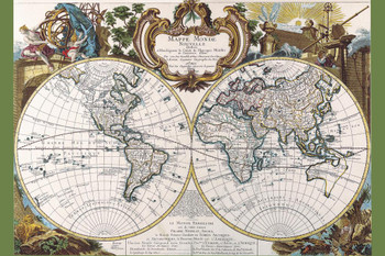 Mappe Monde Nouvelle Antique World Map 1744 Vintage French Designed All Continents Countries Europe United States France Cartography Globe Earth Thick Paper Sign Print Picture 8x12