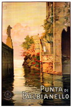 Vista Punta di Balbianello Historic Ocean City Italy Vintage Illustration Travel Thick Paper Sign Print Picture 8x12