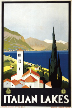 Italian Lakes Vintage Illustration Travel Art Deco Vintage French Wall Art Nouveau 1920 French Advertising Vintage Poster Prints Art Nouveau Decor Thick Paper Sign Print Picture 8x12