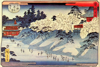 Full Flower at Ueno Shimizu Main Hall Utagawa Hiroshige Japanese Art Poster Traditional Japanese Wall Decor Hiroshige Woodblock Landscape Artwork Snow Asian Thick Paper Sign Print Picture 12x8