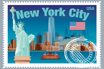 New York City NYC Manhattan Landmarks Travel Stamp Thick Paper Sign Print Picture 12x8