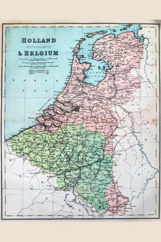 Holland and Belgium 19th Century Antique Style Map Travel World Map with Cities in Detail Map Posters for Wall Map Art Geographical Illustration Travel Thick Paper Sign Print Picture 8x12