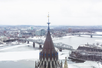 Library of Parliament Tower and Ottawa River in Winter Ontario Canada Photo Photograph Thick Paper Sign Print Picture 12x8