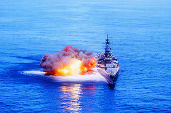 Battleship USS Iowa BB61 Firing Guns Warship At Sea Ocean Destroyer Photo Photograph Cool Wall Art Print Poster 18x12