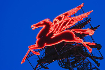 Neon Pegasus Sign Under Dusk Sky Magnolia Building Dallas Texas Photo Photograph Thick Paper Sign Print Picture 12x8