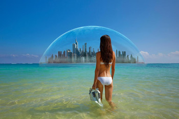 Woman in Bikini Admiring Futuristic City Tropics Photo Photograph Thick Paper Sign Print Picture 12x8