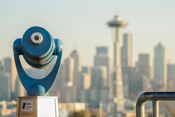 Telescope Overlooking Seattle with Space Needle Photo Photograph Thick Paper Sign Print Picture 12x8