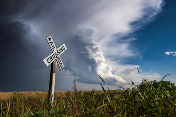 Railroad Crossing with a Storm Coming Photo Photograph Cool Wall Decor Art Print Poster 18x12