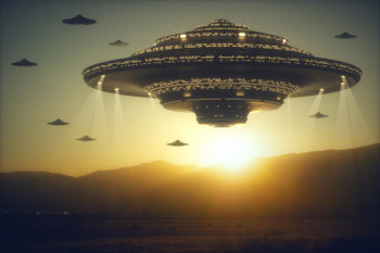 Alien Invasion Flying On Earth Saucer Spaceships UFOs Poster Fantasy Photo Scifi Want To Believe Thick Paper Sign Print Picture 12x8