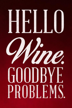 Hello Wine Goodbye Problems Red Thick Paper Sign Print Picture 8x12