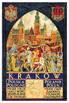 Visit Krakow Polska Poland Polen Polish State Railways Train Railroad Tourism Vintage Travel Thick Paper Sign Print Picture 8x12