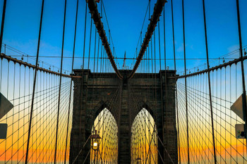 Sunset over the Brooklyn Bridge Photo Photograph Thick Paper Sign Print Picture 12x8