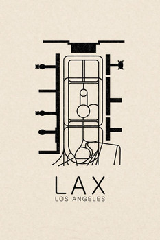 LAX Los Angeles Airport Map Art Airport Terminal Map California Stylized Airport Layout LAX Call Letters Code Thick Paper Sign Print Picture 8x12