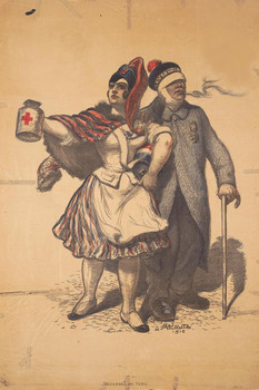 WPA War Propaganda French Soldier Veteran With Red Cross Aid Nurse Thick Paper Sign Print Picture 8x12