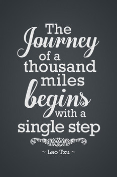Lao Tzu The Journey Of A Thousand Miles Begins With A Single Step Motivational Grey Thick Paper Sign Print Picture 8x12