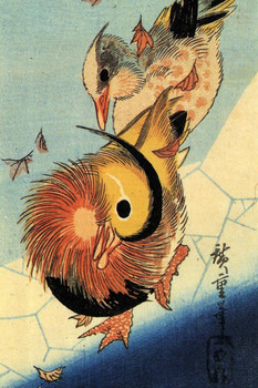Utagawa Hiroshige Mandarin Duck On Frozen Pond Japanese Art Poster Traditional Japanese Wall Decor Hiroshige Woodblock Landscape Artwork Animal Nature Print Thick Paper Sign Print Picture 8x12