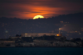 Full Moon Rises over Alcatraz San Francisco Bay Photo Photograph Thick Paper Sign Print Picture 12x8