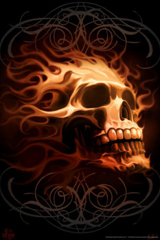 Flaming Skull Tom Wood Fantasy Horror Flames Head Poster Scary Ride Or Die Drawing Thick Paper Sign Print Picture 8x12