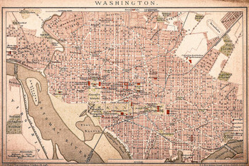 Washington DC Vintage 1898 Antique Style Map Thick Paper Sign Print Picture 12x8