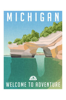 Sandstone Cliffs Lake Superior Shoreline Michigan Retro Travel Thick Paper Sign Print Picture 8x12