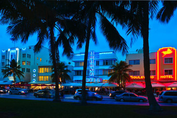 Ocean Drive at Night South Beach Miami Florida Photo Photograph Sunset Palm Landscape Pictures Scenic Tropical Nature Photography Paradise Scenes Thick Paper Sign Print Picture 12x8