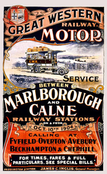 Laminated Great Western Railway GWR Motor Service Marlborough Caline Stations Ireland Vintage Illustration Travel Poster Dry Erase Sign 12x18