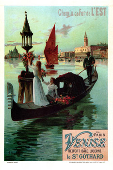 Laminated Visit Italy Venise Venice Chemin de Fer Gondola Canal Festival Vintage Illustration Travel Poster Dry Erase Sign 24x36