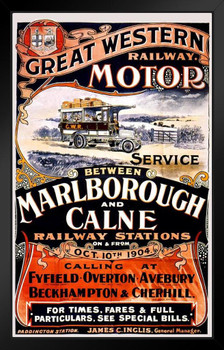 Great Western Railway GWR Motor Service Marlborough Caline Stations Ireland Vintage Illustration Travel Cool Wall Decor Art Print Black Wood Framed Poster 14x20