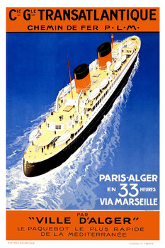 Laminated French Transatlantique Atlantic Ocean Boat Cruise Ship Ocean Liner Vintage Illustration Travel Poster Dry Erase Sign 12x18
