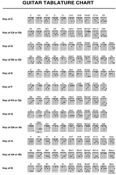 Guitar Tabs Learning Music Keys Chart Poster Tablature Notes Frets Chords Educational Diagram Thick Paper Sign Print Picture 8x12