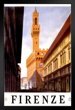 Italy Firenze Florence Visit Historic City Vintage Illustration Travel Cool Wall Decor Art Print Black Wood Framed Poster 14x20