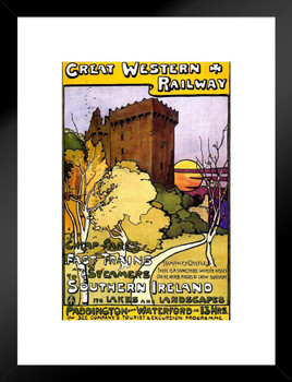 GWR Great Western Railway Visit Ireland Paddington Waterford Castles Vintage Illustration Travel Cool Wall Decor Matted Framed Wall Decor Art Print 20x26