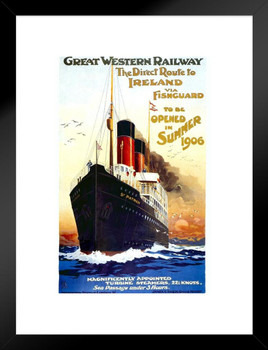 GWR Great Western Railway Ireland via Fishguard Ocean Liner Cruise Ship Summer 1906 Vintage Illustration Travel Cool Wall Decor Matted Framed Wall Decor Art Print 20x26