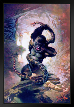 Frank Frazetta 8th Wonder Gorilla Snake Fantasy Science Fiction Horror Artwork Artist Retro Vintage Comic Book Cover 1970s Black Wood Framed Art Poster 14x20
