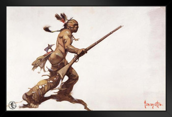 Frank Frazetta Brave Native American Indian Warrior Fantasy Artwork Artist Sketchbook Classic Vintage 1970s Black Wood Framed Art Poster 14x20