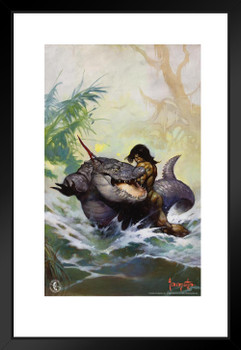 Frank Frazetta Monster Out Of Time Science Fiction Fantasy Artwork Crocodile Alligator Barbarian Comic Book Cover Matted Framed Art Wall Decor 20x26