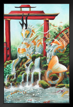 The Emperess Asian Fish Dragon by Carla Morrow Fantasy Black Wood Framed Art Poster 14x20