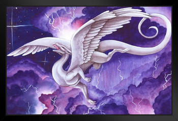 Storm Dancer by Carla Morrow Thunder Lightning Purple Sky Dragon Fantasy Cool Wall Decor Art Print Black Wood Framed Poster 14x20