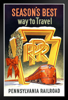 Pennsylvania Railroad Seasons Best Train Christmas Vintage Travel Cool Wall Decor Art Print Black Wood Framed Poster 14x20