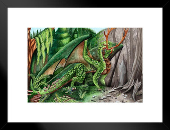 Life dragon by Carla Morrow Green Forest Trees Nature Dragon Fantasy Cool Wall Decor Matted Framed Wall Decor Art Print 20x26