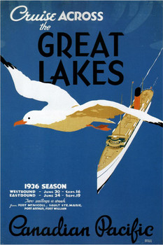 Laminated Canadian Pacific Cruise Across the Great Lakes 1936 Vintage Travel Poster Dry Erase Wall Art 24x36