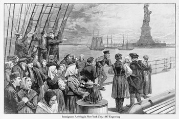 Laminated Immigrants Arriving In New York City Statue Of Liberty 1887 Engraving Poster Dry Erase Sign 36x24