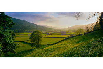 Laminated Rolling Hills And Pastures In Rural Yorkshire Landscape Photo Poster Dry Erase Sign 36x24