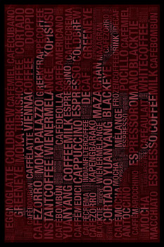 Laminated Words Coffee Cup Maroon Poster Dry Erase Sign 24x36