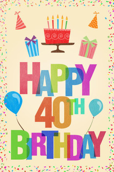 Laminated Happy 40th Birthday Party Decoration Light Poster Dry Erase Sign 24x36