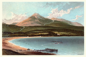 Laminated Brodick Bay and Goat Fell Scotland 19th Century Illustration Art Poster Dry Erase Wall Art 36x24