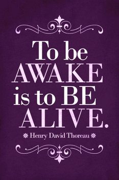 Laminated Henry David Thoreau To Be Awake Is To Be Alive Purple Poster Dry Erase Sign 24x36