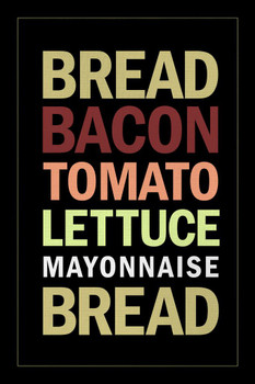 Laminated Recipe BLT Sandwich Black Poster Dry Erase Sign 24x36