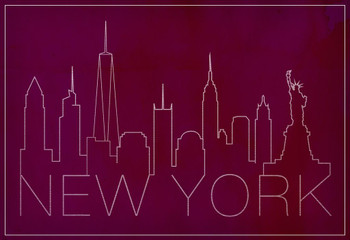 Laminated Skyline New York City II Maroon Poster Dry Erase Sign 24x36