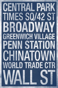 Laminated Subway New York City Blue Poster Dry Erase Sign 24x36